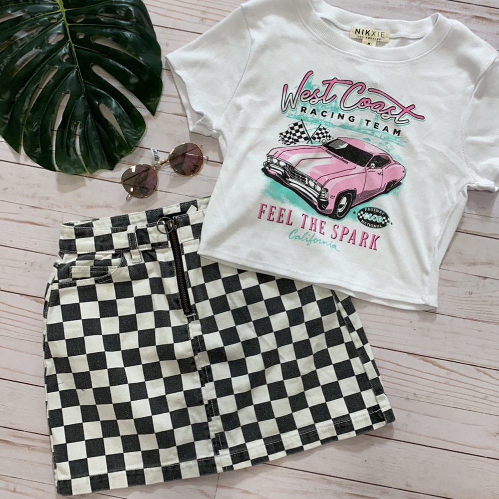 West coast racing vintage Y2k cropped ribbed tiny fitted graphic tee medium
